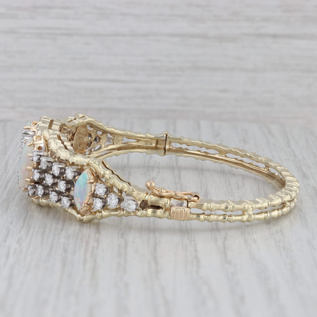 Gray Opal 1.71ctw Diamond Bangle Bracelet 14k Yellow Gold 6.5" Hinged Statement