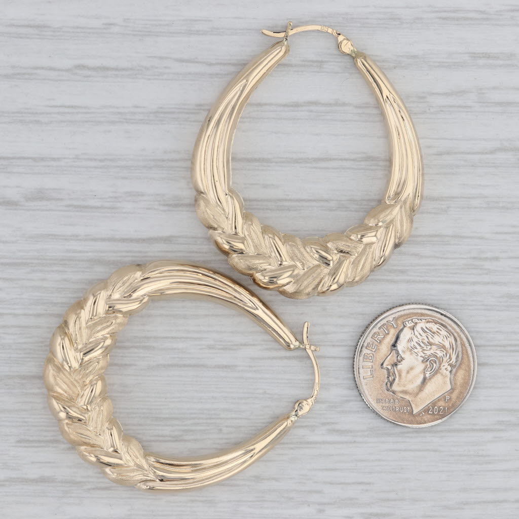 Gray Acacia Hoop Earrings 14k Yellow Gold Snap Top Oval Hoops