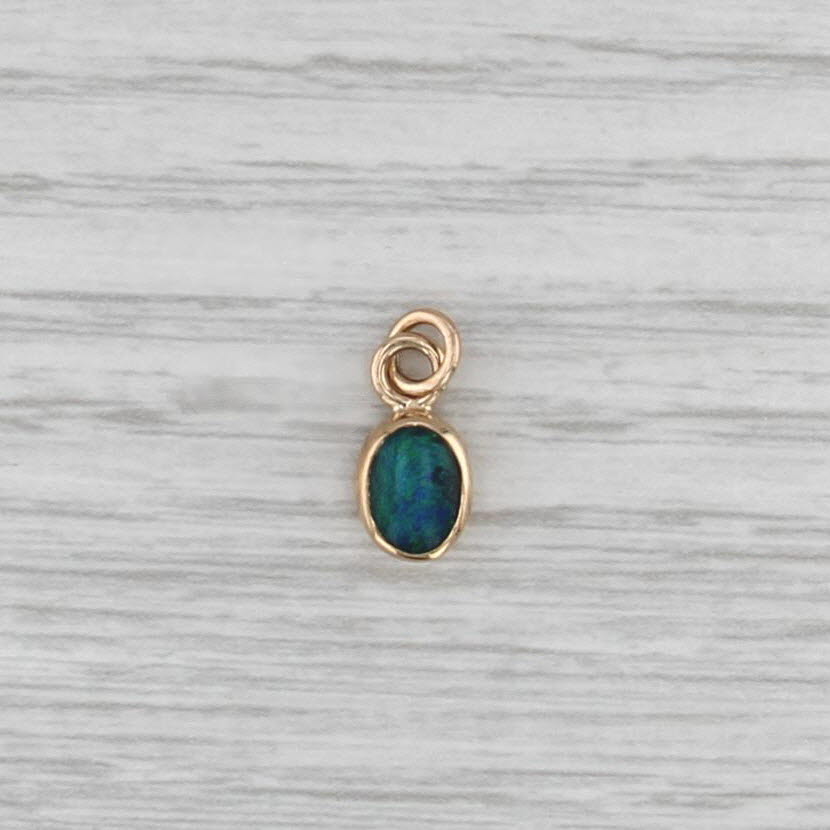 Small Oval Cabochon Blue Green Opal Pendant 14k Yellow Gold Charm