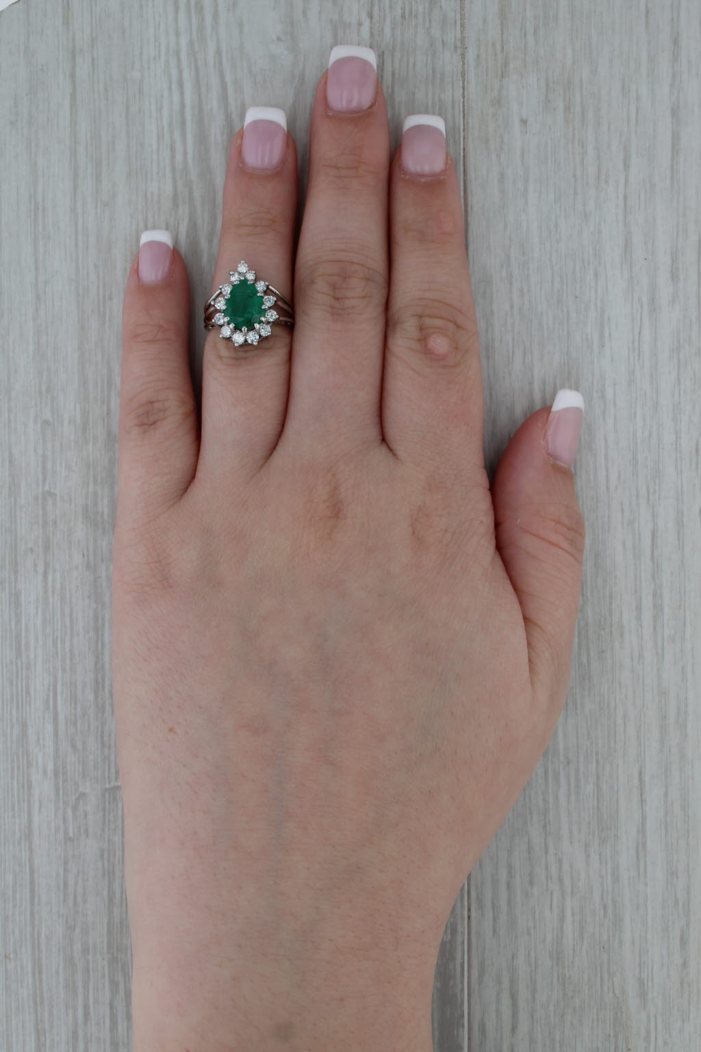 2.37ctw Pear Emerald Diamond Halo Ring 14k White Gold Size 5.25 Engagement