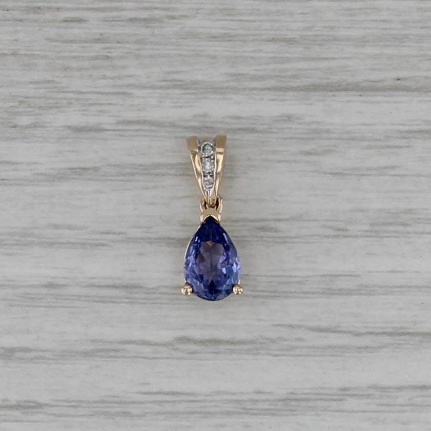 1.30ctw Tanzanite Diamond Pendant 14k Yellow Gold Small Drop
