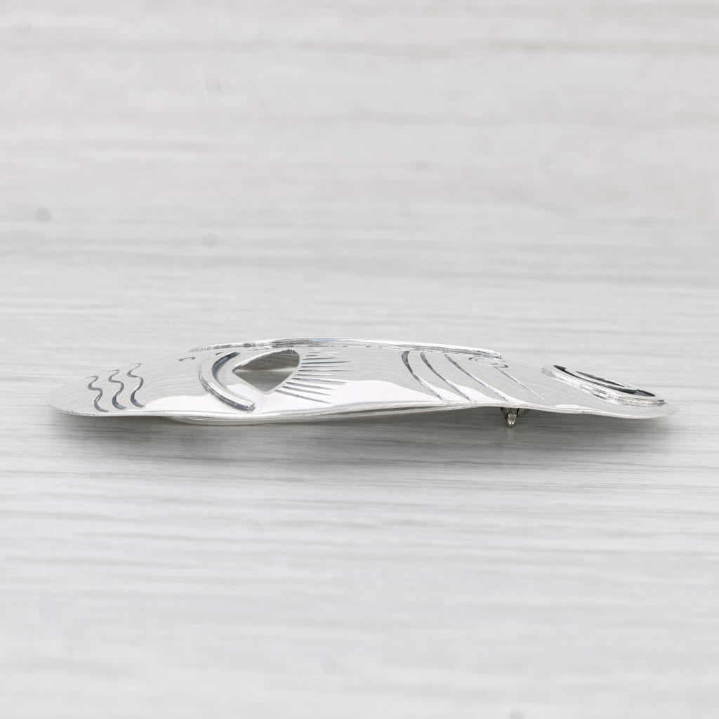 Light Gray Tribal Mask Statement Brooch Sterling Silver Pin Vintage Woods