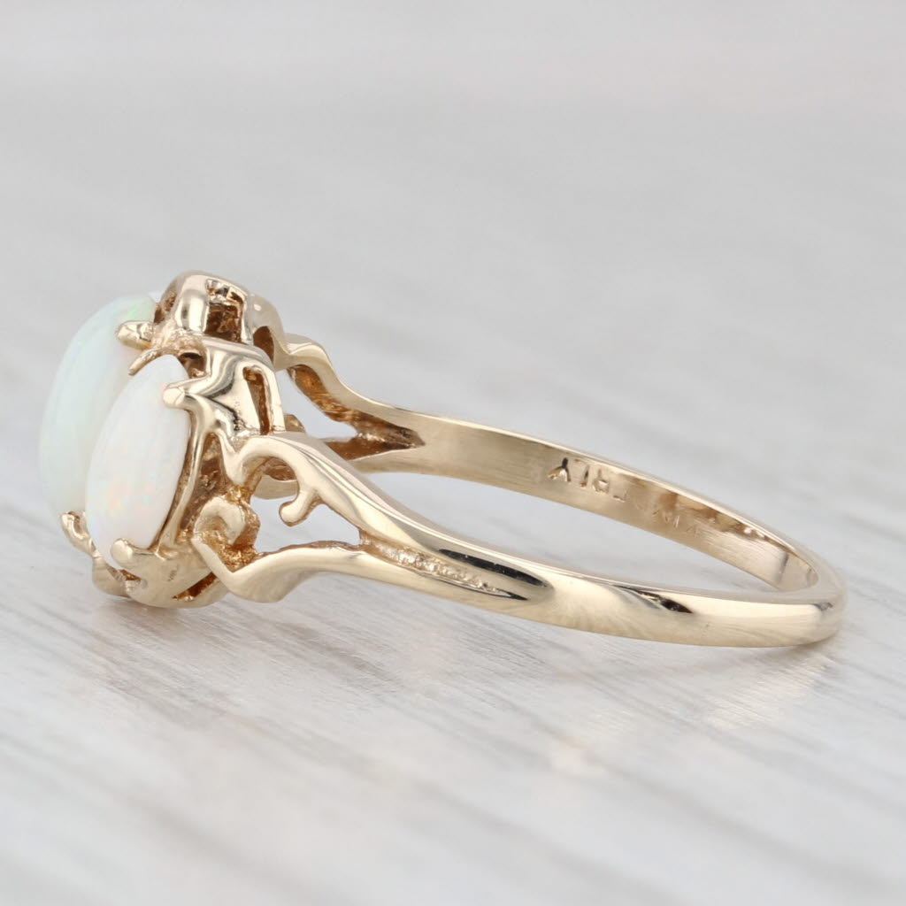 Light Gray 3-Stone Opal Ring 10k Yellow Gold Size 6.25 Oval Cabochons