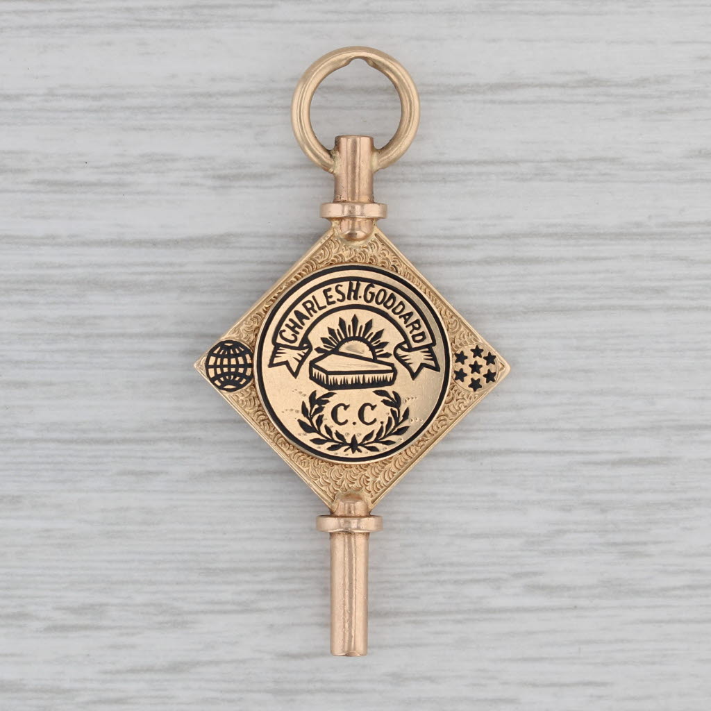 Gray Kappa Alpha Order Watch Fob Vintage Fraternity 10k Gold Enamel
