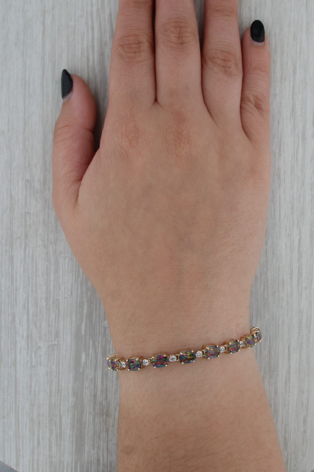 17.20ctw Mystic Topaz Diamond Tennis Bracelet 10k Yellow Gold 6.75" 5.5mm