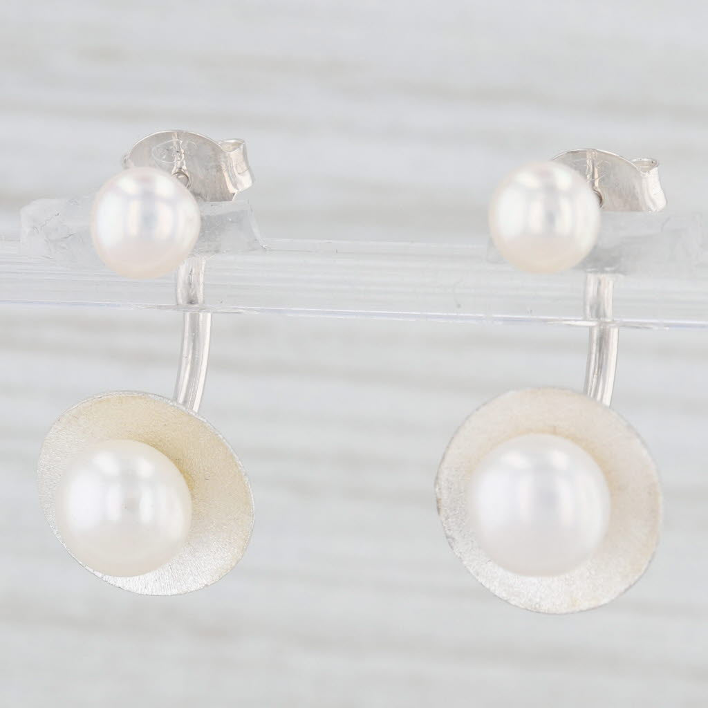 Light Gray Cultured Pearl Drop Earrings Sterling Silver Convertible to Studs