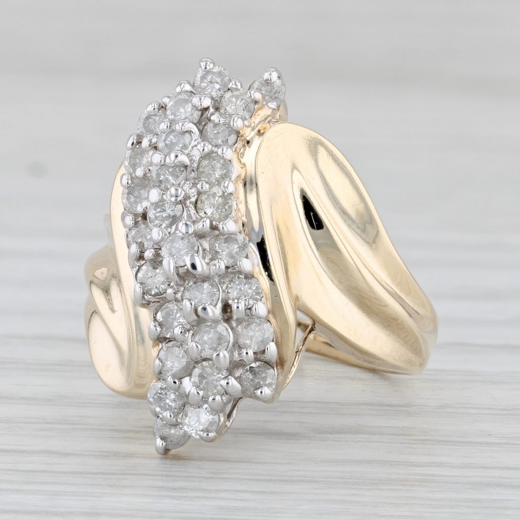 Light Gray 0.78ctw Diamond Cluster Bypass Ring 10k Yellow Gold Size 7.25 Cocktail