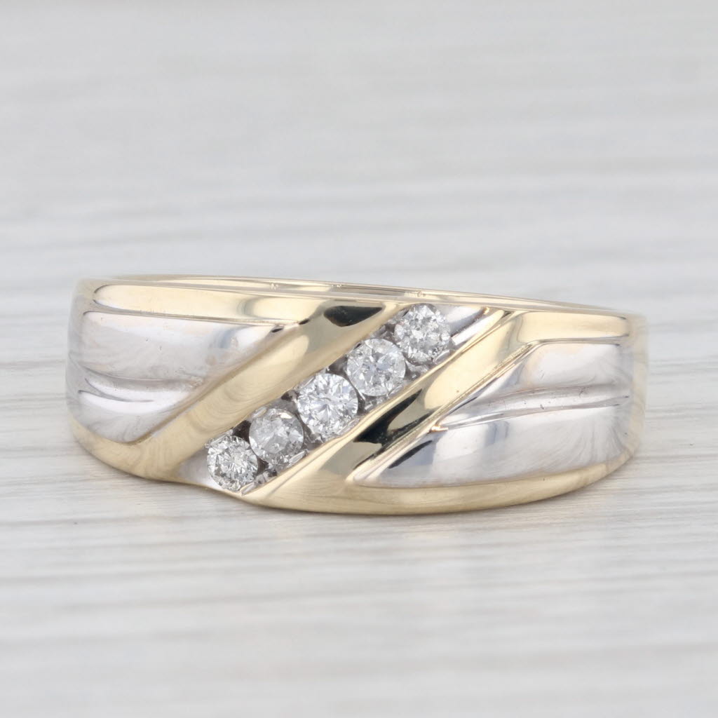 Light Gray 0.20ctw Diamond Men's Ring 10k Yellow Gold Size 10.5 Wedding Band