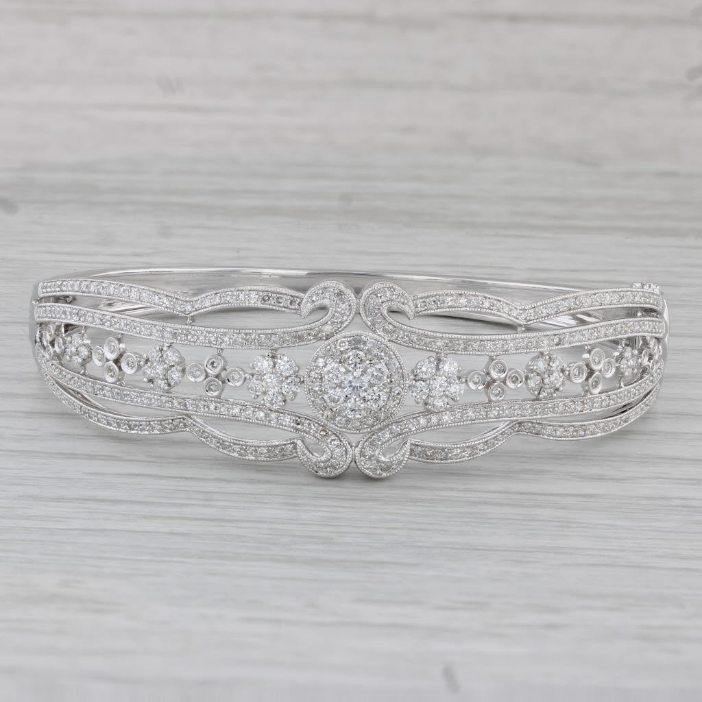 Gray Effy 1.15ctw Diamond Openwork Bangle Bracelet 14k White Gold 7"