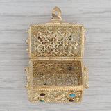Etruscan Style Gemstone Treasure Chest Charm 800 Gold Pendant Garnet Turquoise