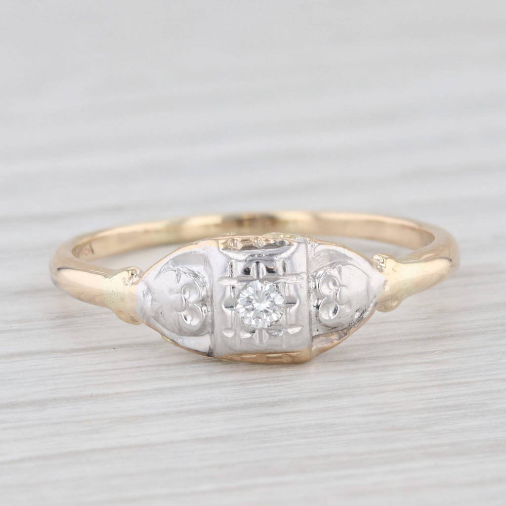 Light Gray Vintage Diamond Engagement Ring 2-Toned 14K Yellow White Gold Size 8.75