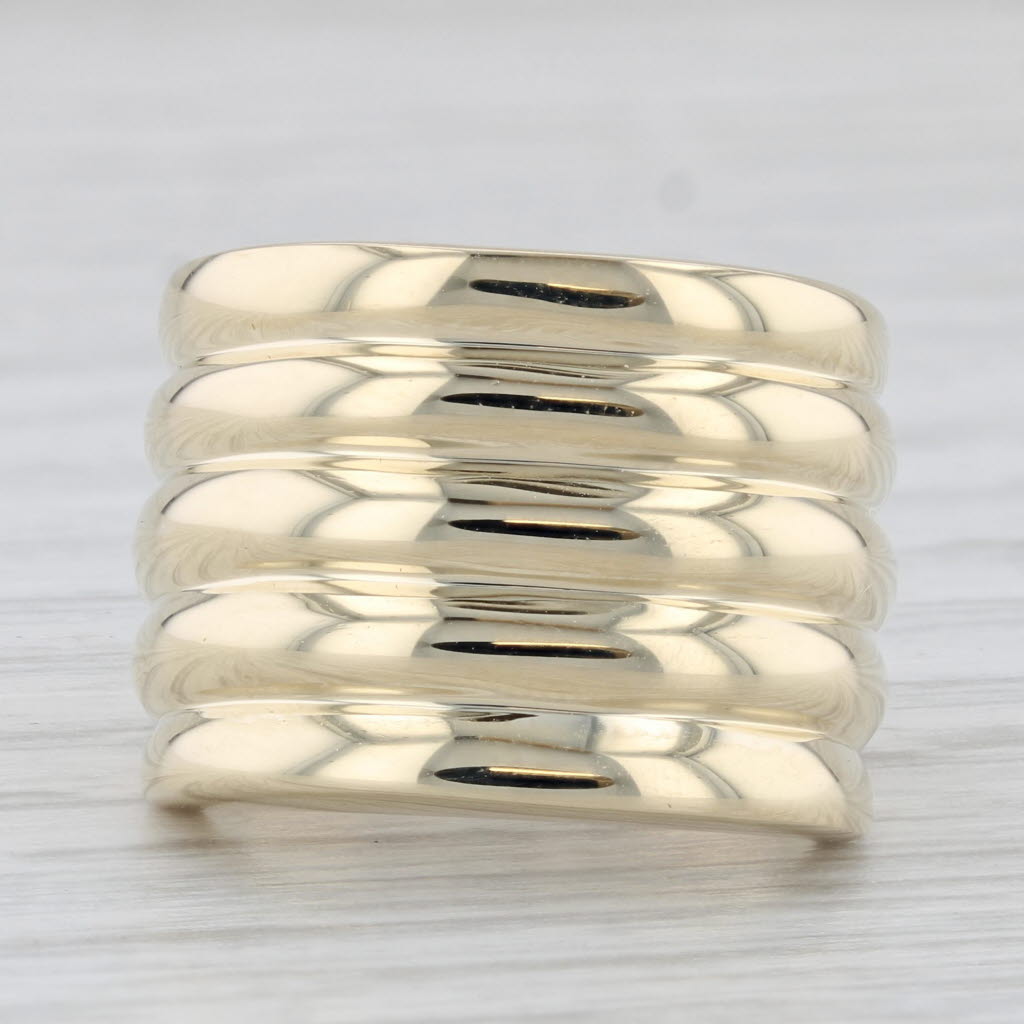 Light Gray Beveled Stacked Bands Statement Ring 14k Yellow Gold Size 6.5