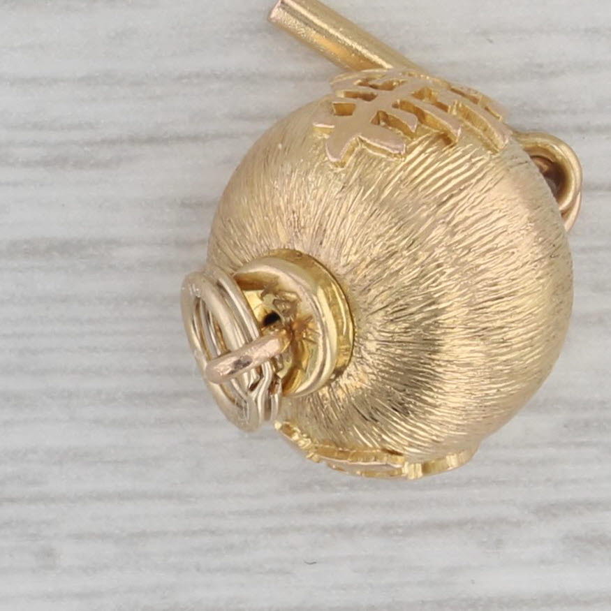 Gray Chinese Luck & Longevity Lantern Charm 14k Yellow Gold Pendant