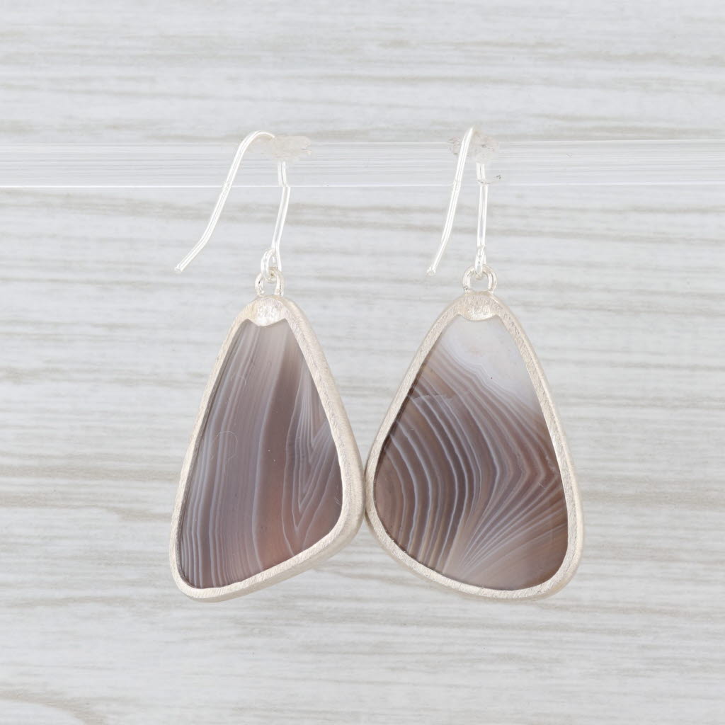 New Nina Wynn Marbled Agate Drop Earrings Sterling Silver Statement