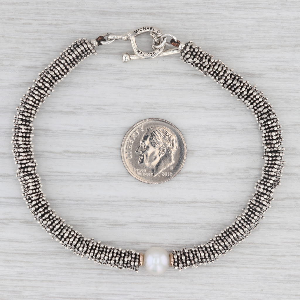 Light Gray Michael Dawkins Cultured Pearl Caviar Chain Bracelet Sterling Silver 7.5"