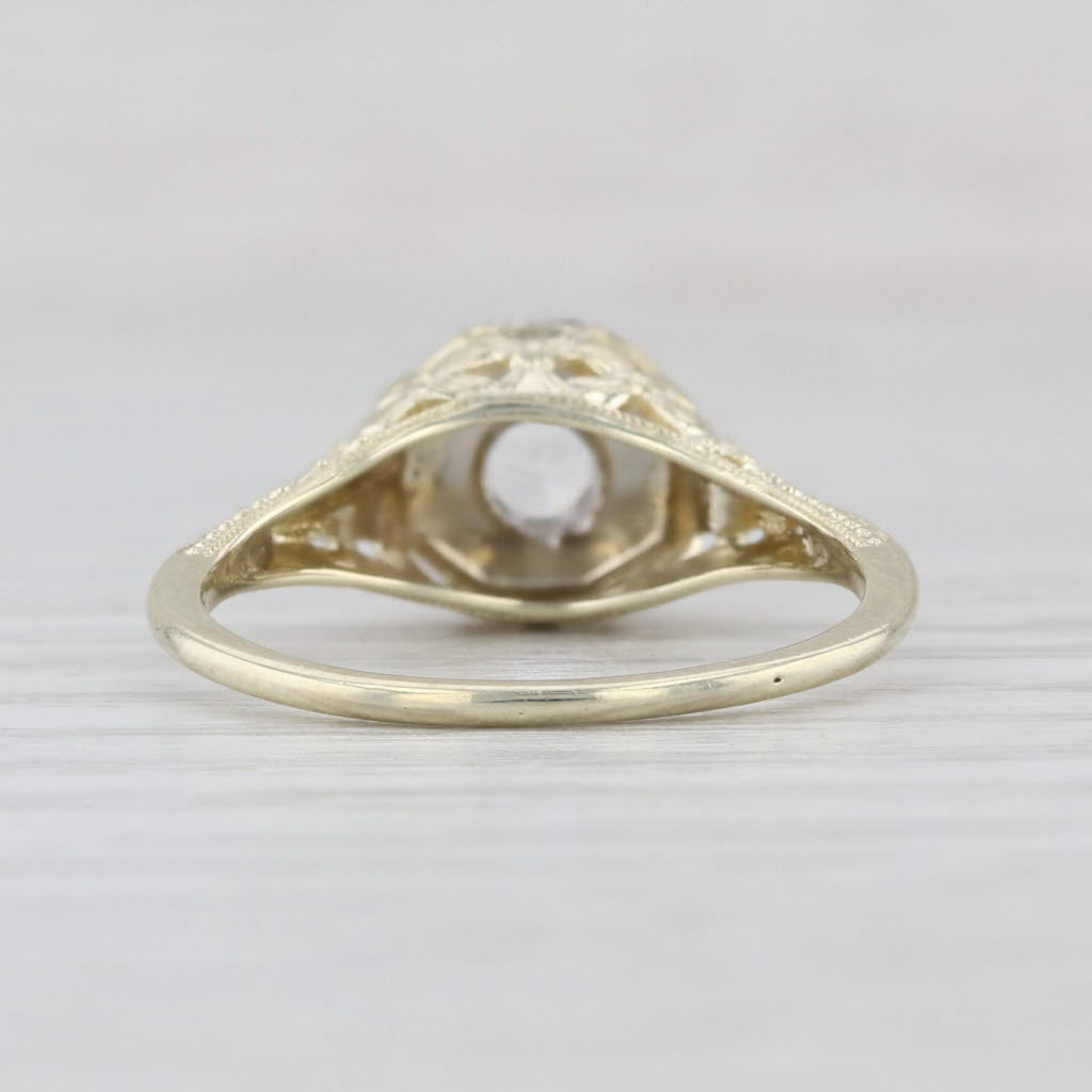Lab Created White Sapphire Engagement Ring 14k White Yellow Gold Vintage Style