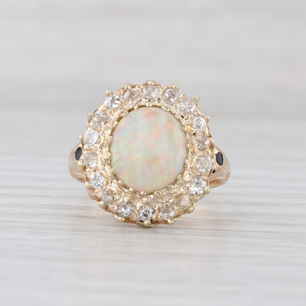 Haydon & Co Cabochon Opal 0.70ctw Diamond Halo Ring 14k Yellow Gold Size 7.5