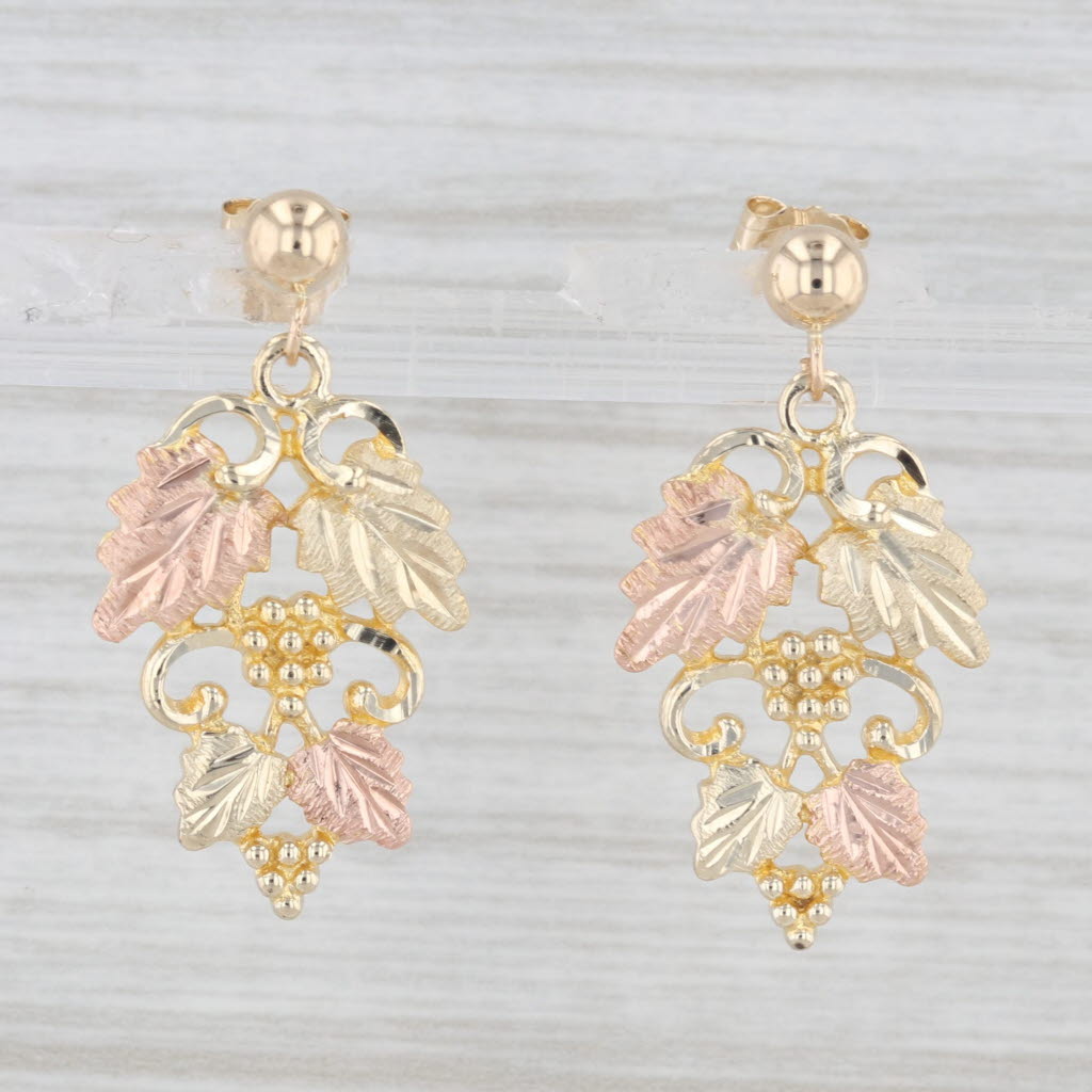 Light Gray Landstrom's Black Hills Gold 10K Yellow Rose Gold Grape Leaf Dangle Earrings