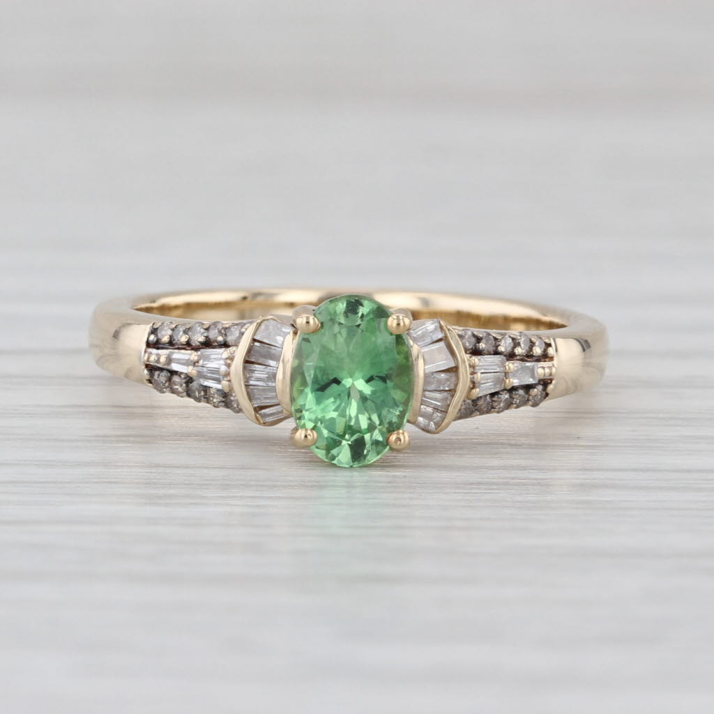 Luxoro 1.10ctw Grossular Green Garnet Diamond Ring 10k Yellow Gold Size 8