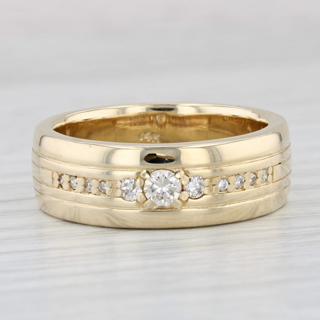 Light Gray Mens 14k Yellow Gold & Diamond Wedding Band 0.32ctw Size 11.75
