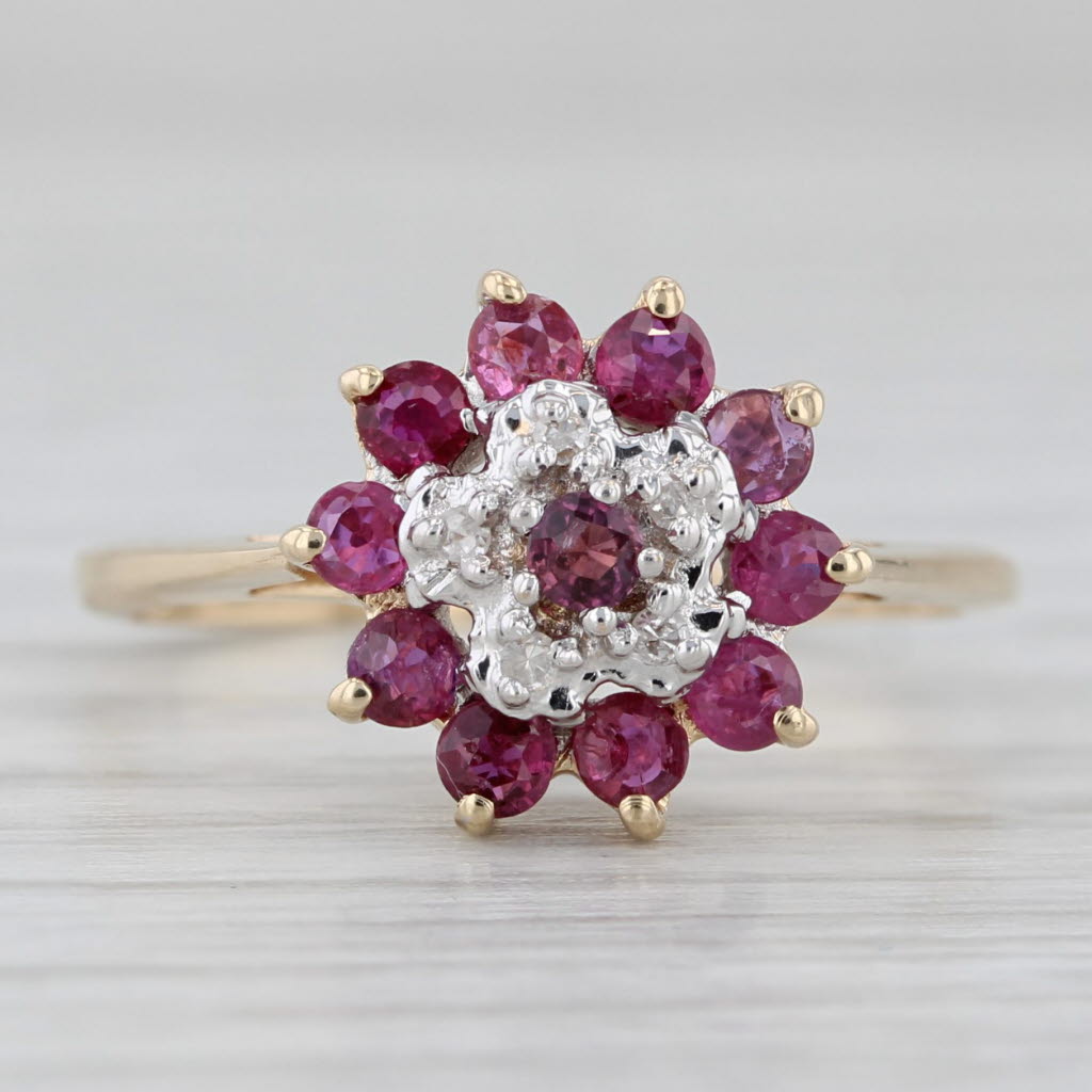 Light Gray 0.68ctw Ruby Diamond Cluster Flower Ring 10k Yellow Gold Size 6.25