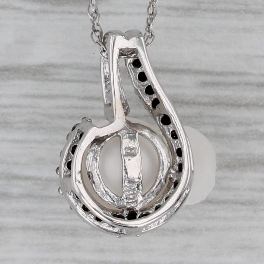 Gray Cultured Pearl Black Diamond Pendant Necklace 10k White Gold 18"
