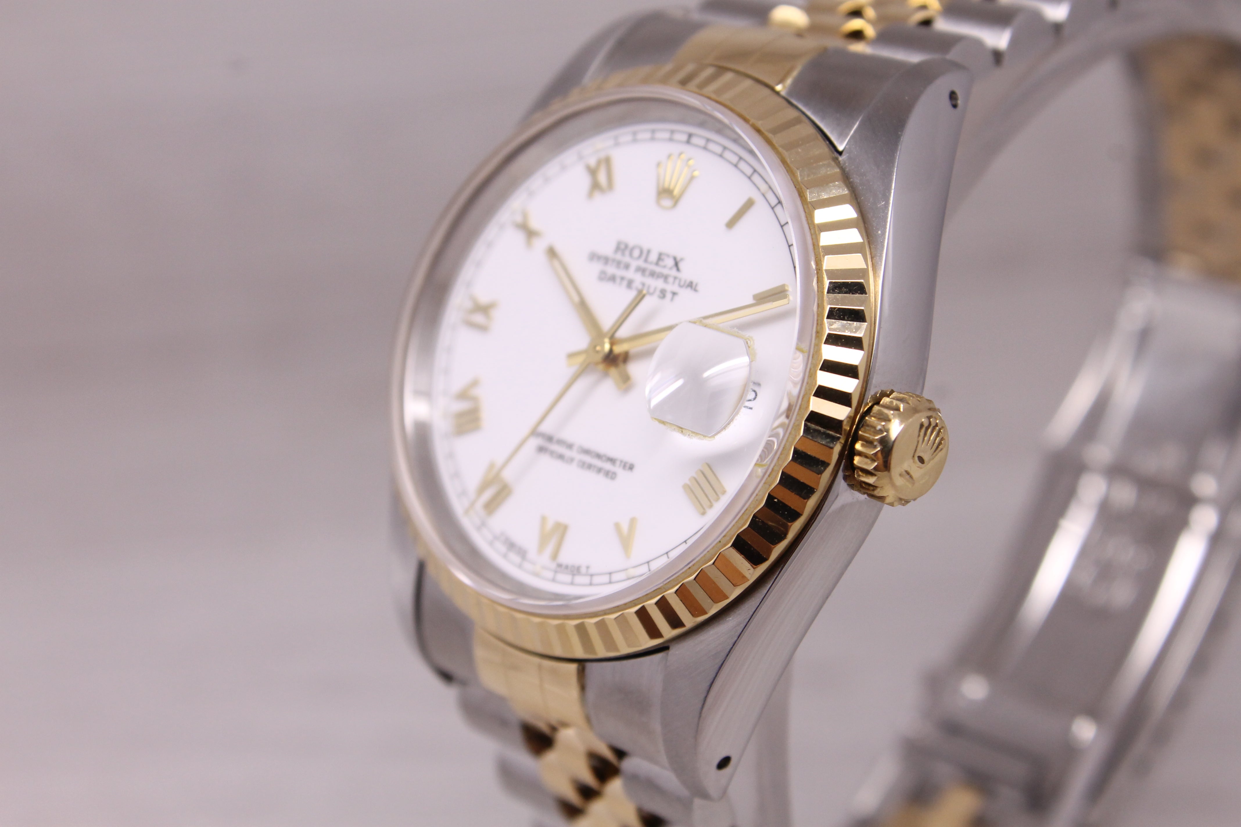 Vintage 1993 Rolex Datejust 16233 18k Steel Mens Watch Jubilee Box Papers Roman