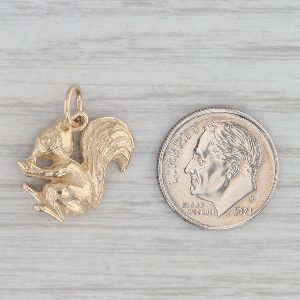 Gray Little Squirrel Charm 14k Yellow Gold Woodland Animal Pendant