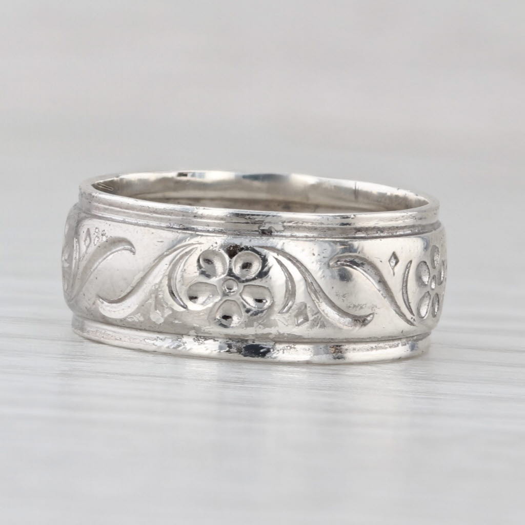 Floral Etched Silver Band Sterling Size 6 Ring Stackable