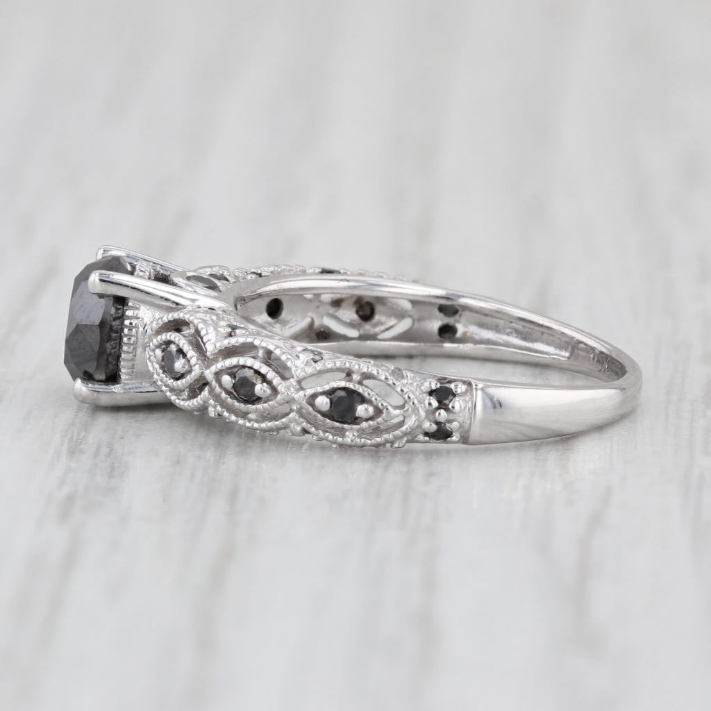 1.25ctw Round Black Diamond Ring 10k White Gold Engagement Size 5.5