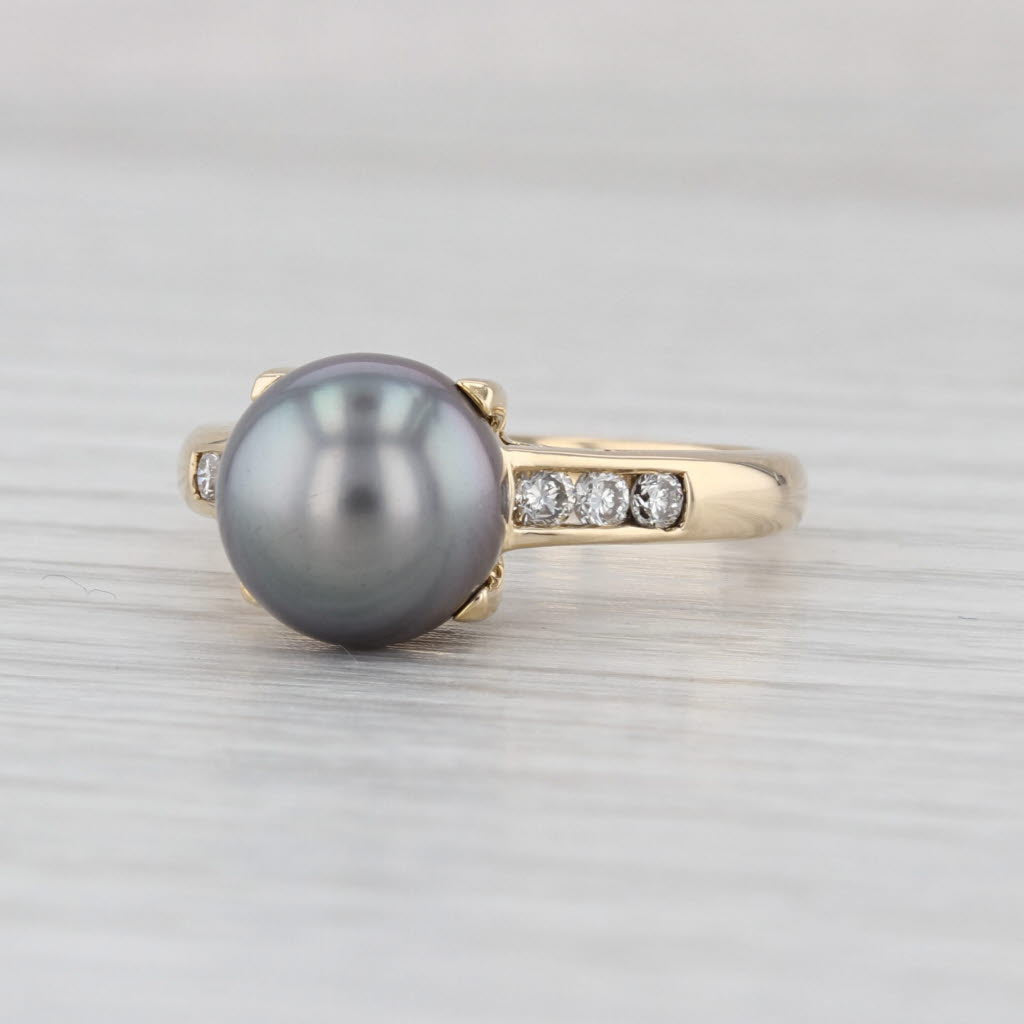 Cultured Saltwater Pearl Diamond Ring 14k Yellow Gold Size 6.5