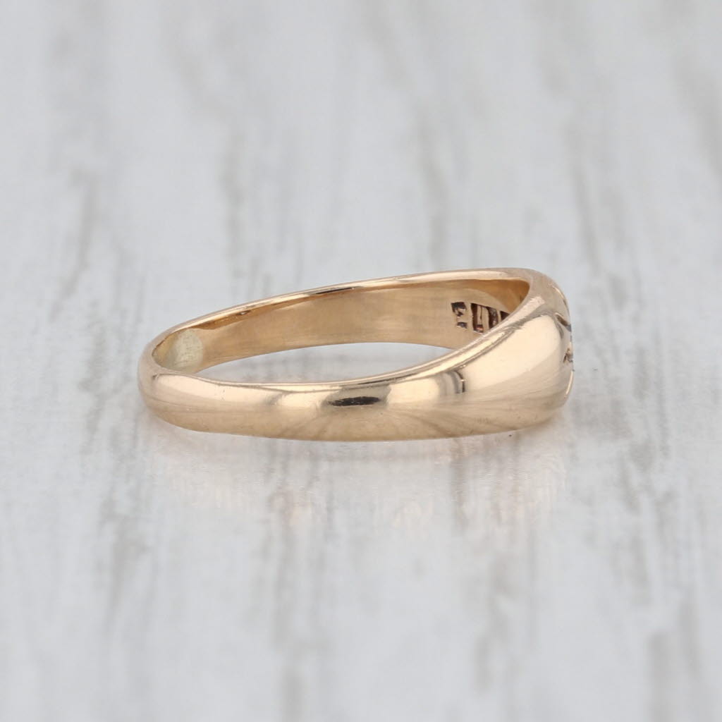 Vintage Diamond Star Solitaire Ring 10k Yellow Gold Band Engraved Small Size 2