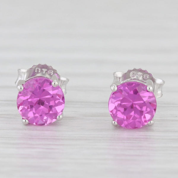 1.50ctw Pink Lab Created Sapphire Round Solitaire Stud Earrings 14k White Gold