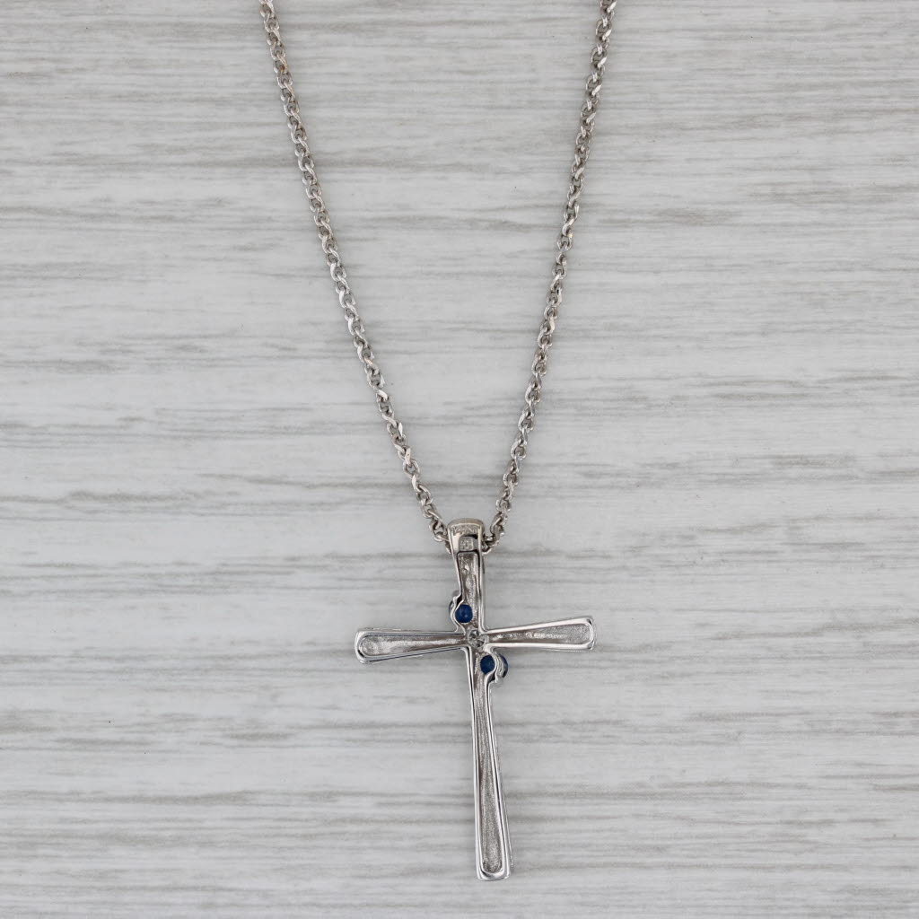 Gray 0.21ctw Blue Sapphire Diamond Cross Pendant Necklace 14k Gold 20" Rolo Chain