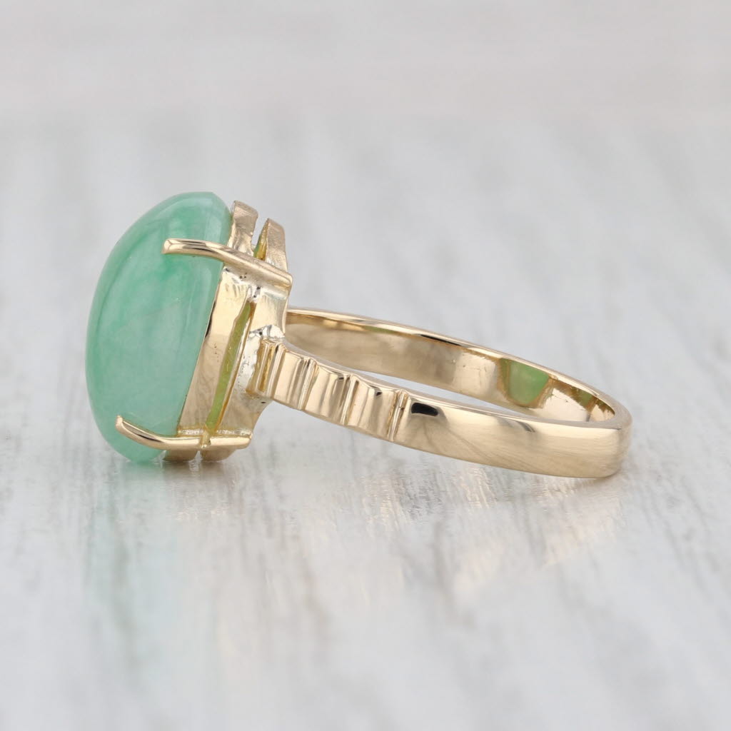 Jadeite Jade Solitaire Ring 14k Yellow Gold Size 6.25 Oval Cabochon