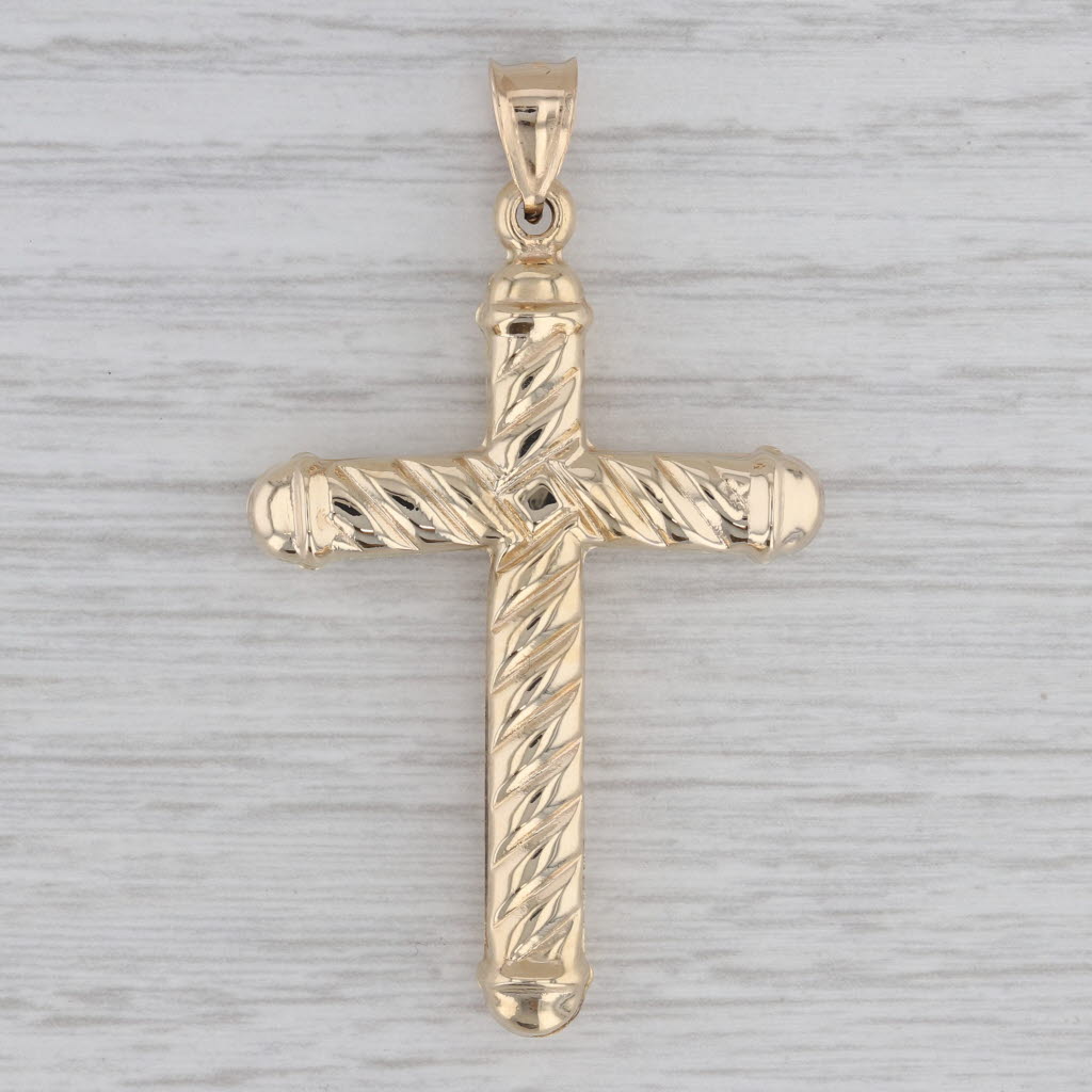 Gray Twist Statement Cross Pendant 14k Yellow Gold Religious Jewelry