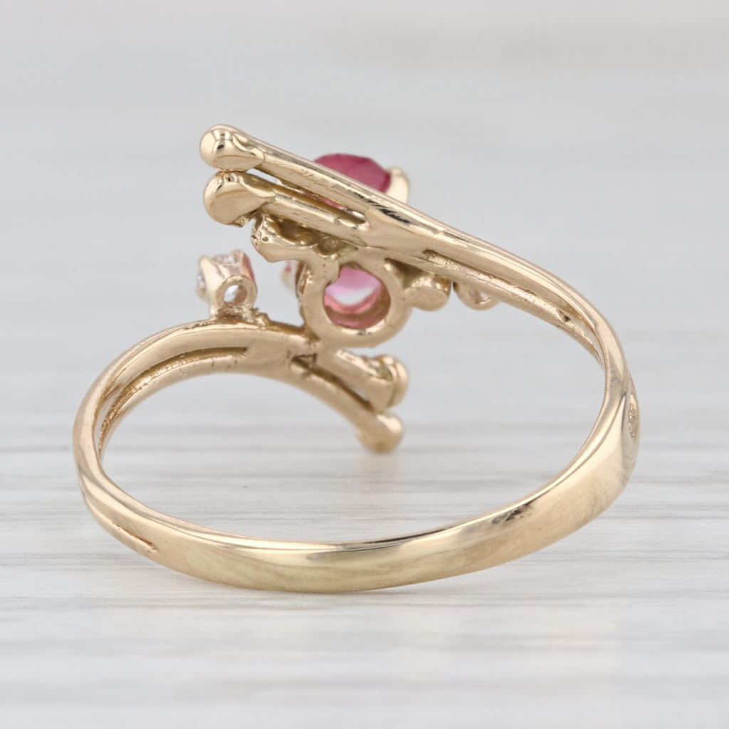 0.70ct Pink Tourmaline Diamond Ring 14k Yellow Gold Bypass Size 8.25