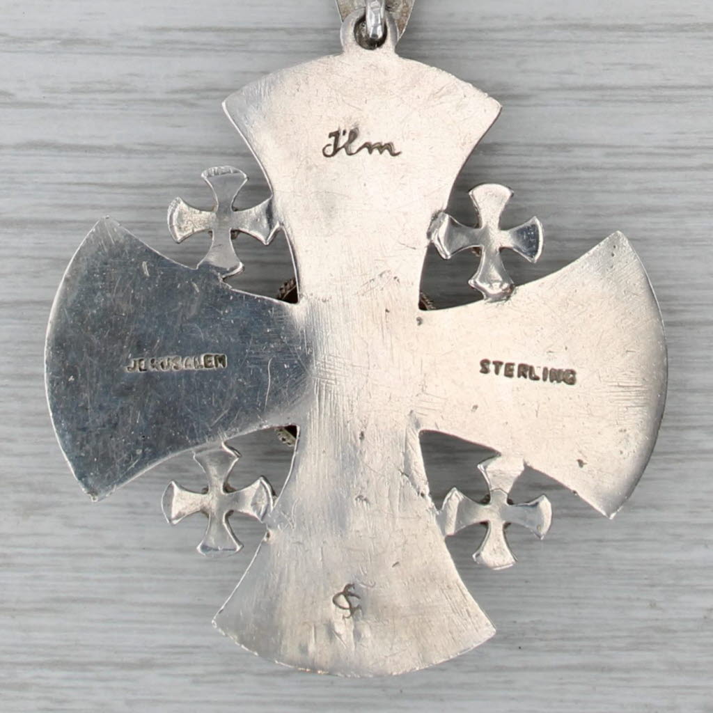 Vintage Large Jerusalem Cross Pendant Necklace Sterling Silver 17"