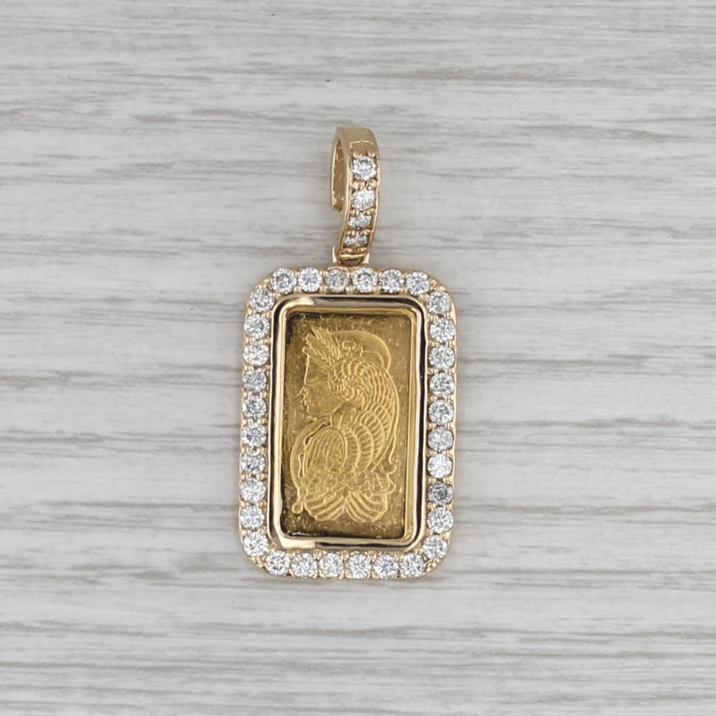 1.40ctw Diamond Bezel PAMP Swiss Gold Bar Pendant 14k 999 5 Grams