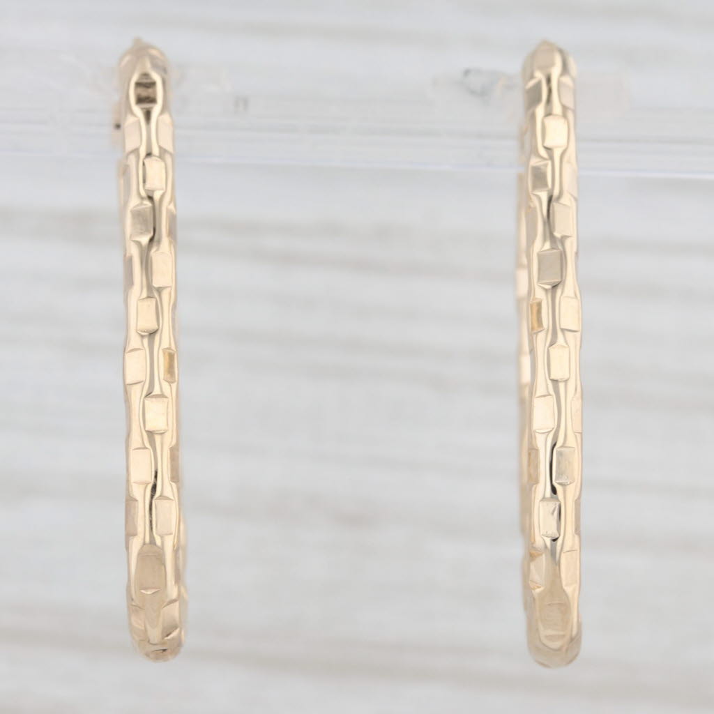 Light Gray New Checked Oval Hoop Earrings 14k Yellow Gold Snap Top Hoops