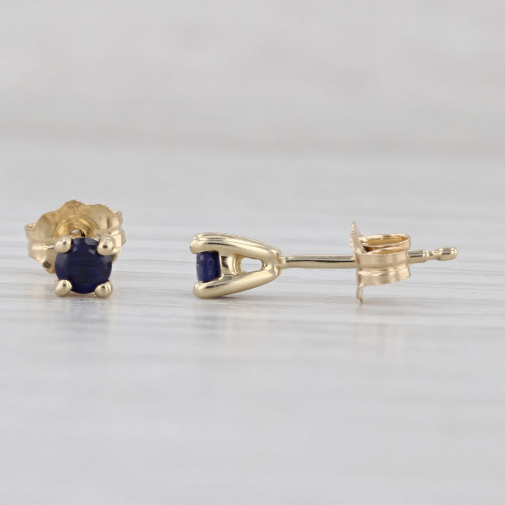 0.30ctw Lab Created Blue Sapphire Stud Earrings 14k Yellow Gold Round Solitaires