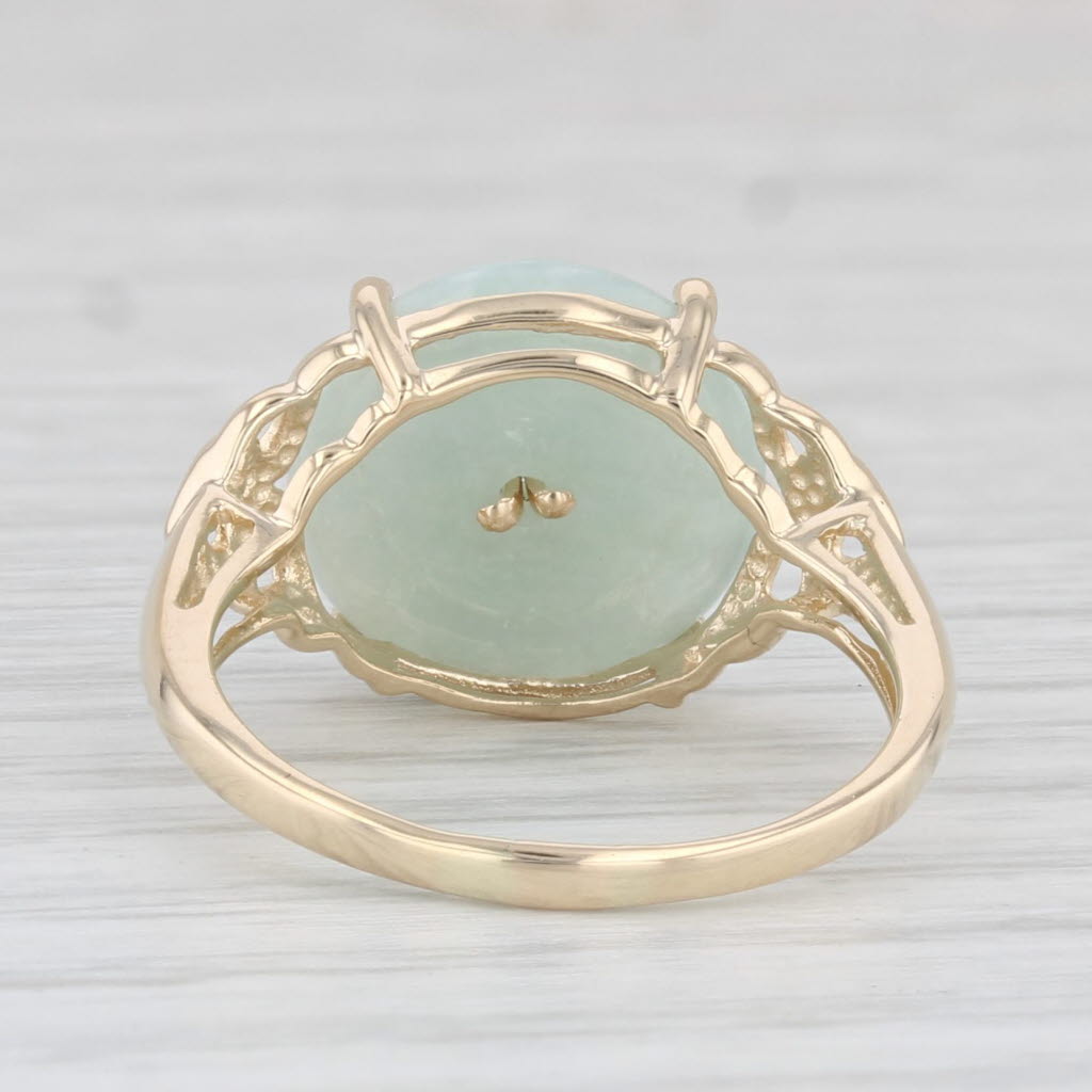 Light Gray Green Jadeite Jade Torus Good Luck Fortune Ring 14k Yellow Gold Size 6