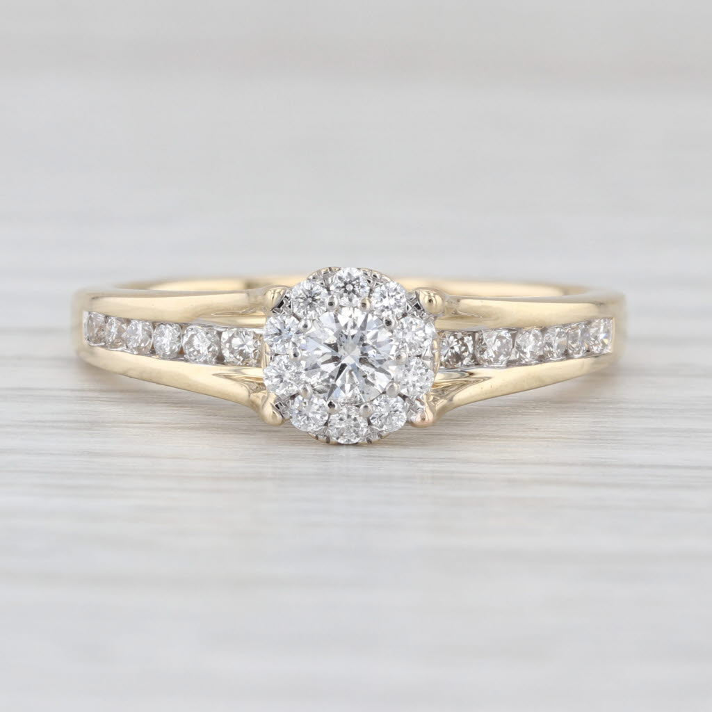 0.56ctw Diamond Cluster Engagement Ring 14k Yellow Gold Size 8.5 Cathedral Band