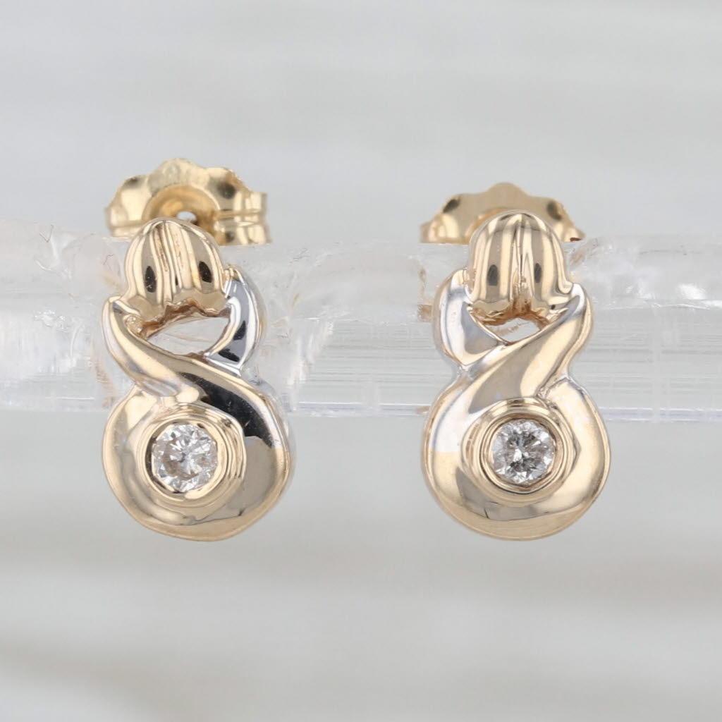 Diamond Solitaire Drop Stud Earrings 10k Yellow Gold Studs