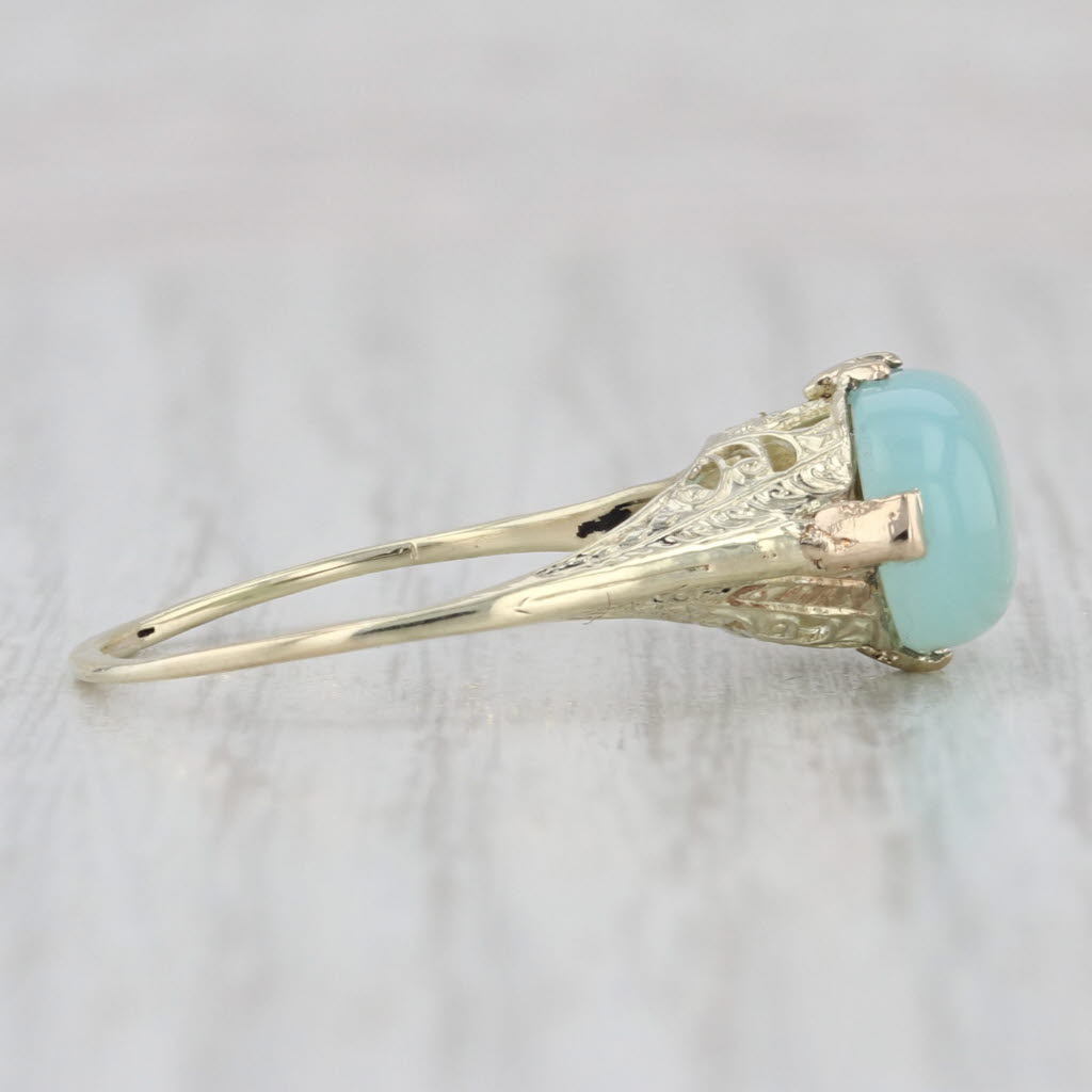 Green Chalcedony Quartz Filigree Ring 14k Yellow Gold Size 8.25 Oval Cabochon
