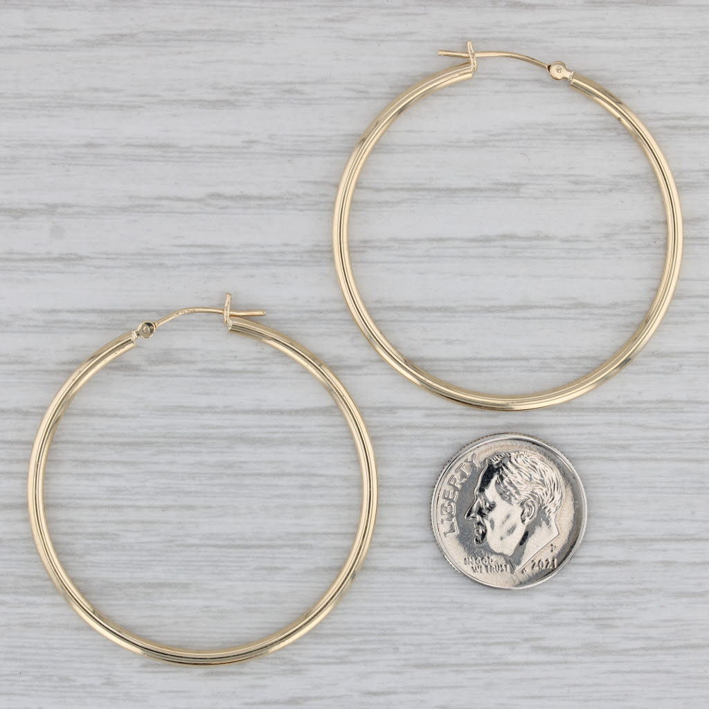 Gray Round Hoop Earrings 14k Yellow Gold Snap Top Pierced Hoops