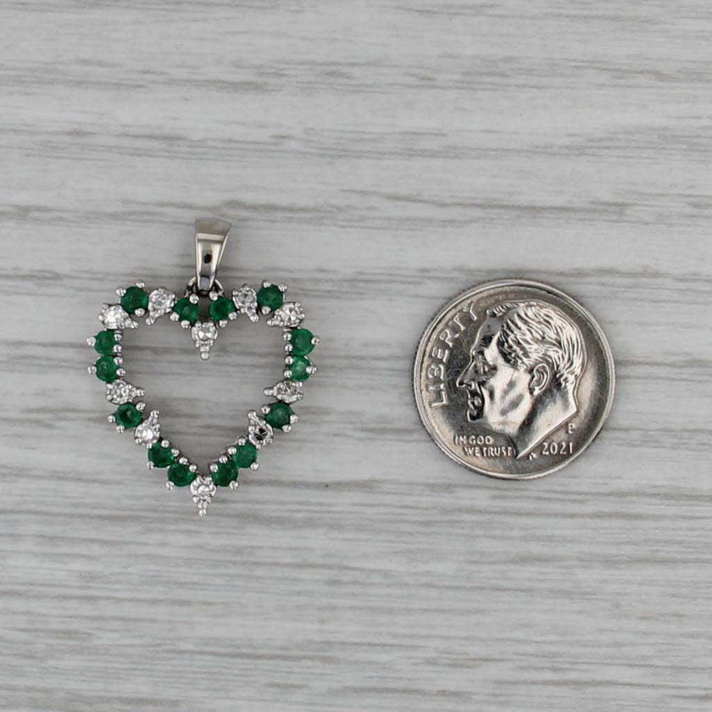 0.76ctw Emerald Diamond Open Heart Pendant 14k White Gold
