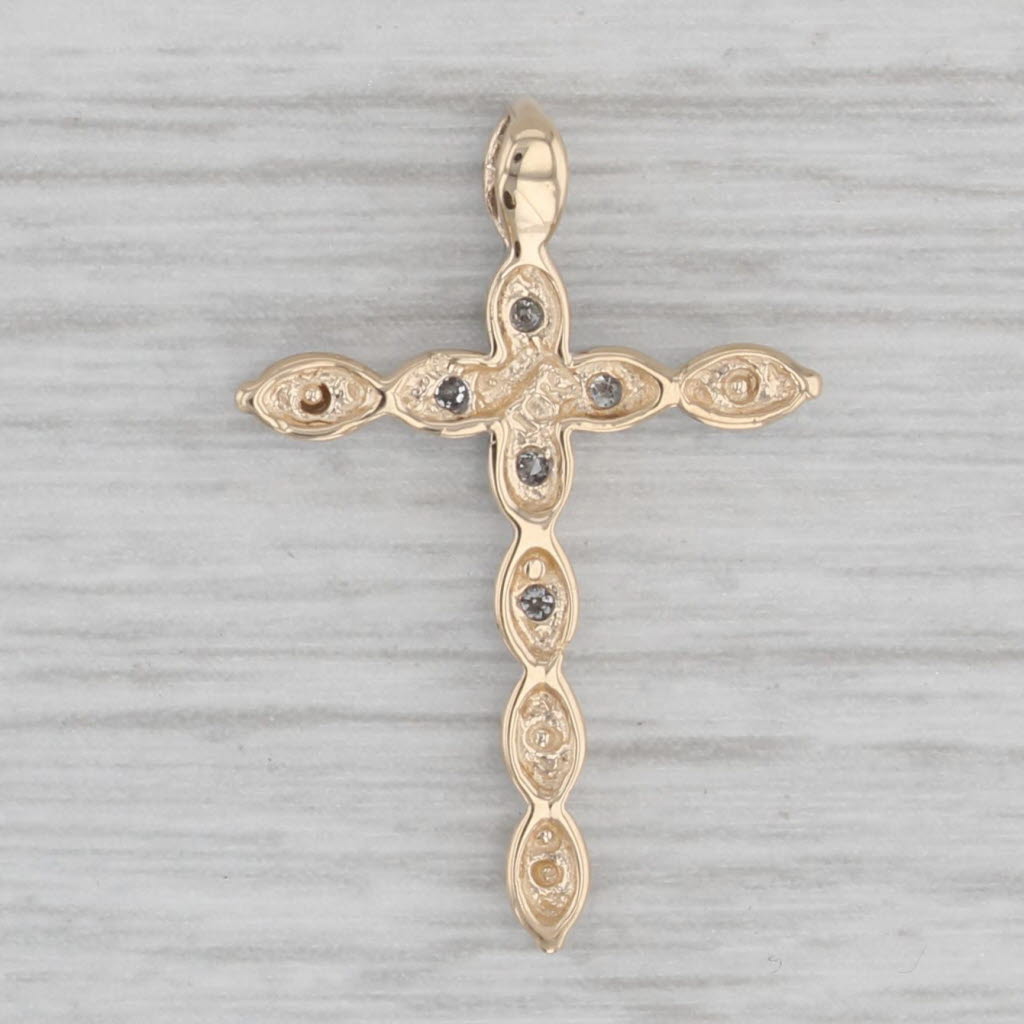 Gray Diamond Accented Cross Pendant 10k Gold Small Drop