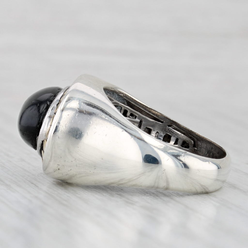 Light Gray Effy Black Glass Cabochon Ring Sterling Silver 10k Gold Size 7
