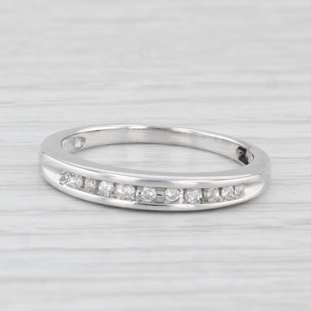 Light Gray 0.10ctw Diamond Wedding Band 10k White Gold Stackable Anniversary Ring Size 7